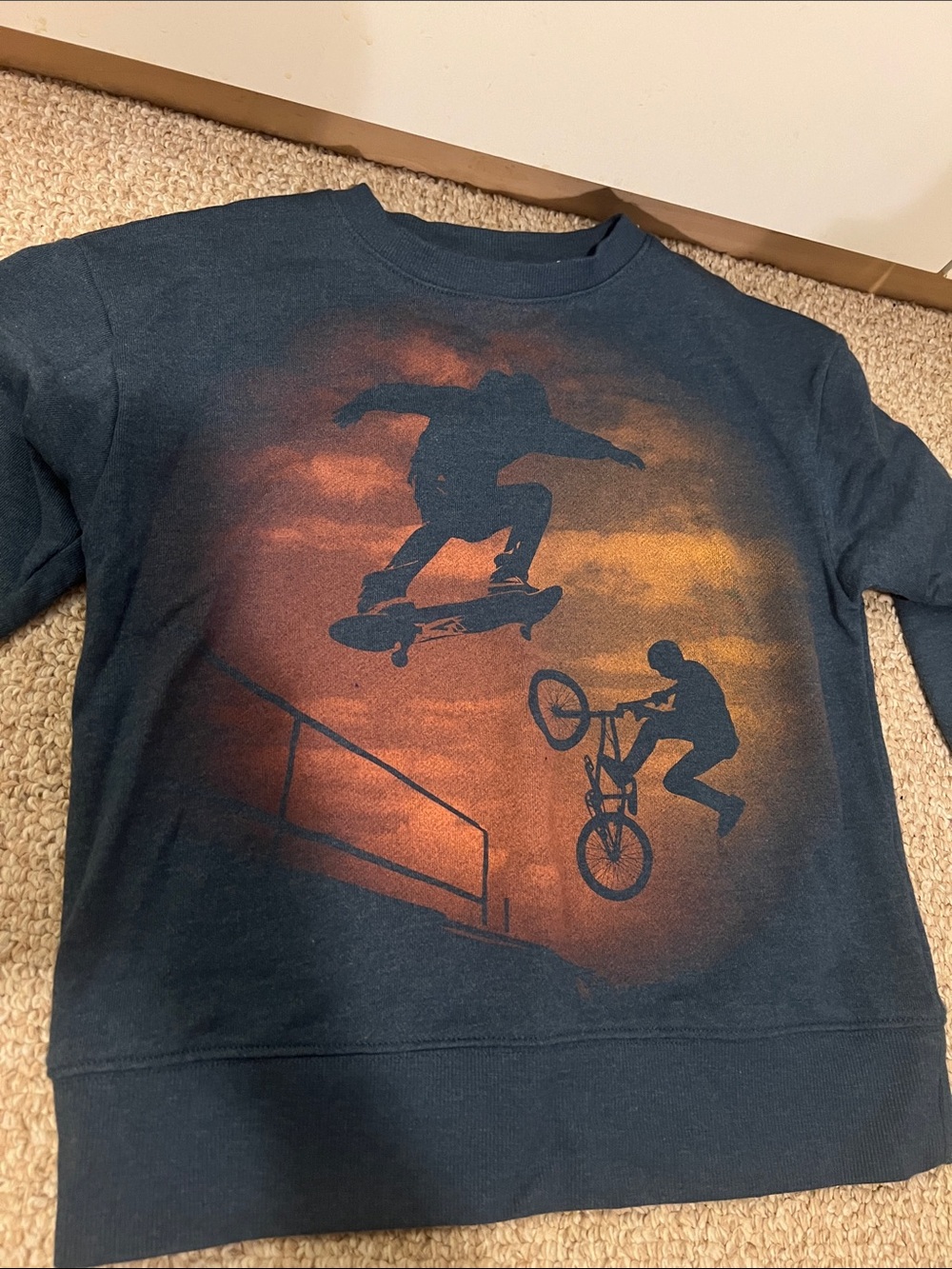 Carter's Navy Sweatshirt with Orange & Red Skate/BMX Graphic